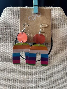 Plunder Coral Top Multicolor Striped Arch Earrings